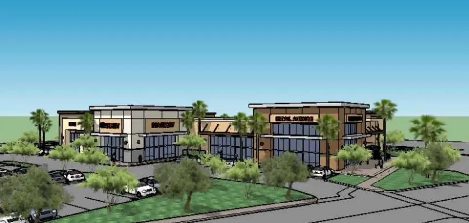 Aerial rendering of The Desert Grove retail development